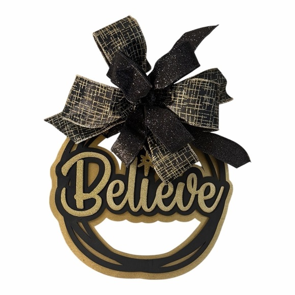 Handmade Other - Gold and Black 'Believe' Wall Decor with Bow